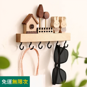 現貨🔺木質兔子單排掛鉤 玄關鑰匙 壁掛 掛鉤 鑰匙收納 牆壁掛架 掛衣鈎 免打孔 牆壁式排鈎進門牆上衣帽鉤 民宿 飯店